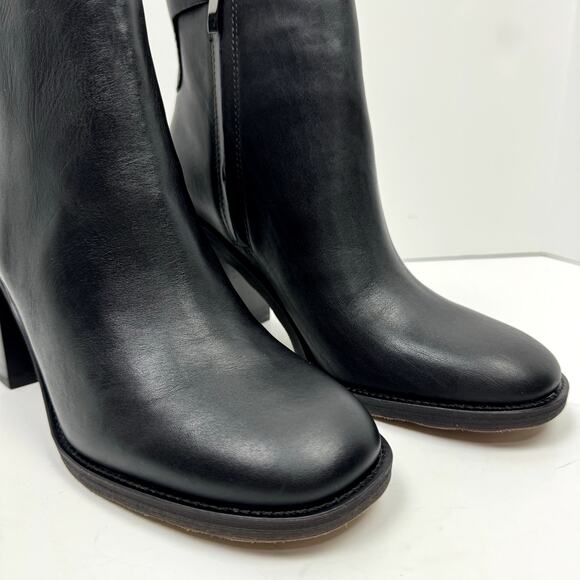 NEW Franco Sarto Rivet Black Leather Zip Up Chunky Block Heel Bootie Ankle Boot - Picture 10 of 14